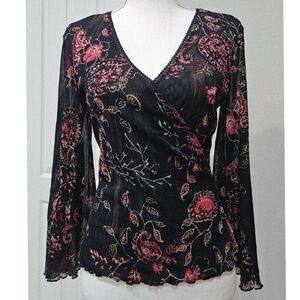 Paisley Mesh Bell Sleeve Blouse THE LIMITED Size Small